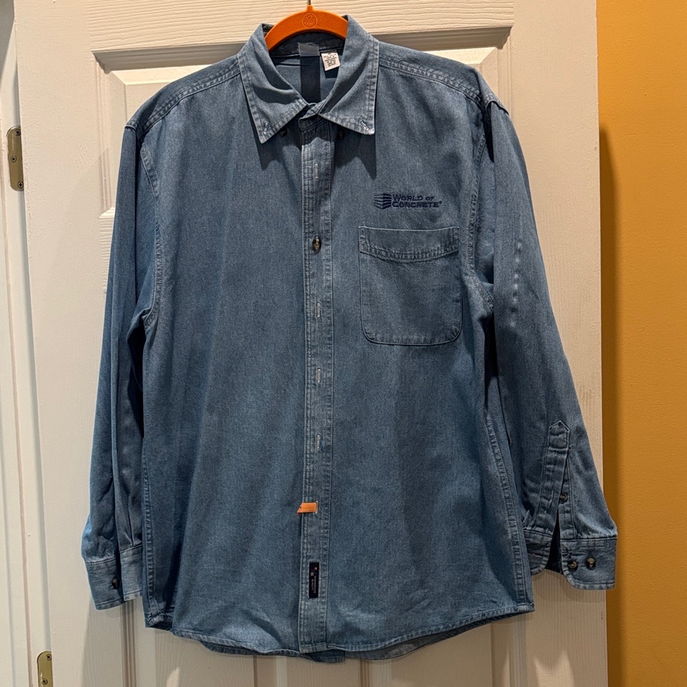 Blue Denim Button-Up Shirt men size medium: WOC: World Of Concrete Fashion - Picture 1 of 5